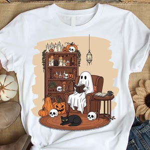 Retro Ghost Reading Books Sweatshirt, Librarian Ghost Halloween, Halloween Teacher Sweatshirt, Halloween Shirt, Teacher Gift, Boo School
