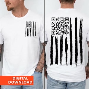 Maglietta virale con codice QR della bandiera degli Stati Uniti e ballo di Trump - Maglietta divertente con ballo di Trump, maglietta scherzo con ballo di Trump, maglietta con codice QR di Trump, maglietta che balla Trump