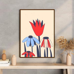 Boho Floral Botanical Wall Art Printable, Modern Abstract Botanical Art Print, Mid Century Botanical Wall Décor, Vintage Art Living Room Art
