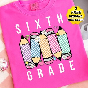 Sixth Grade png, Retro Checkered Teacher PNG, Preppy Back To School, Preppy Teacher Shirt Png, Coquette Teacher