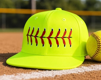 Neon Softball Stitch Snapback Hat | Embroidered Player, Fan Apparel
