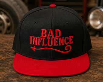 Embroidered BAD INFLUENCE Snapback Hat | Mens Streetwear, Dirt Bike Style