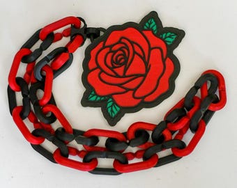 3D Printed Rose Chain Necklace | Bold Statement Pendant Accessory