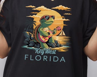 Design retrò con tartaruga al tramonto a Key West, Florida (download digitale)