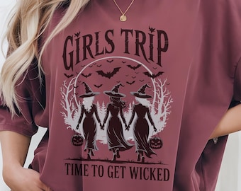 Digital Halloween Girls Trip Shirt SVG - Witch Squad Time to Get Wicked PNG - Spooky Season Matching PNG for Women - Funny Witchy Tee File