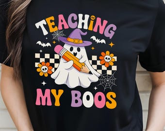 Teaching My Boos Retro Png, Halloween Teacher Shirt Design, Spooky Season Ghost PNG, Cute Back to School Png for Teachers, Digital Download