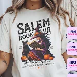 Salem Book Club PNG, Retro Halloween Svg, Bookish Halloween, Book Halloween Png, Halloween Shirt Svg, Salem Witch Book Club, books Lovers