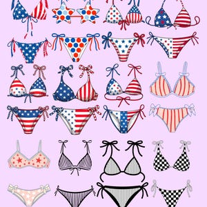 15 bikiniöverdelar i bunt PNG, baddräkt med rosett i den fjärde juli, kokett rosett i sommarstranden PNG, flickigt strandpng (digital nedladdning)