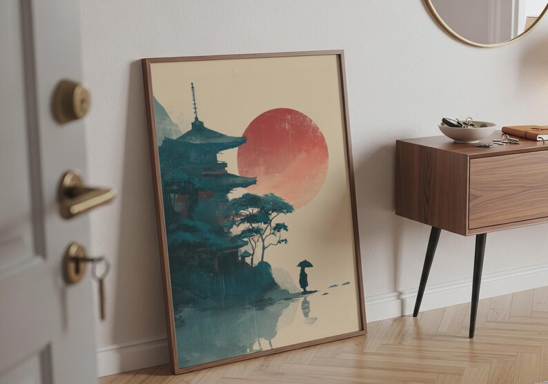 Japanese Landscape Wall Art — Minimalist Wall Decor, Serene Mountain ...