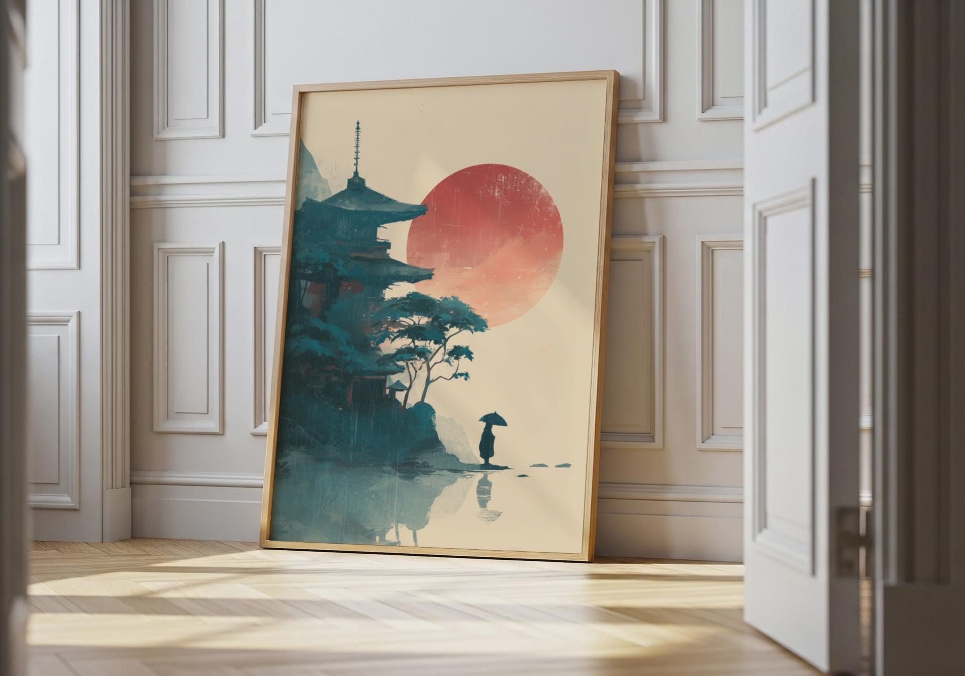 Japanese Landscape Wall Art — Minimalist Wall Decor, Serene Mountain ...