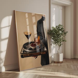 Vinyl Cocktail Bar Art Print — Espresso Martini & Old Fashioned, Bar decor image 2