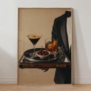 Vinyl Cocktail Bar Art Print — Espresso Martini & Old Fashioned, Bar decor image 4