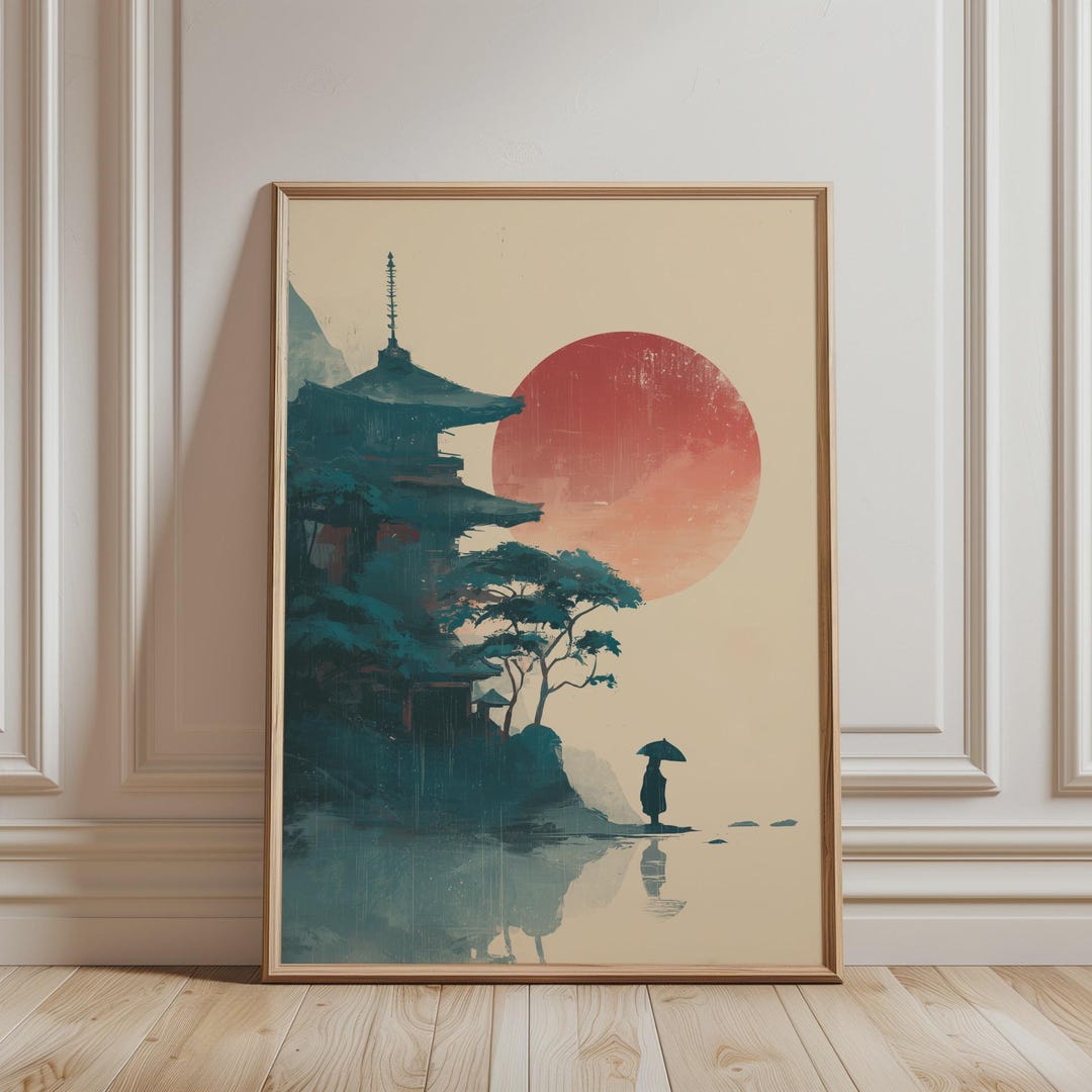Japanese Landscape Wall Art — Minimalist Wall Decor, Serene Mountain ...