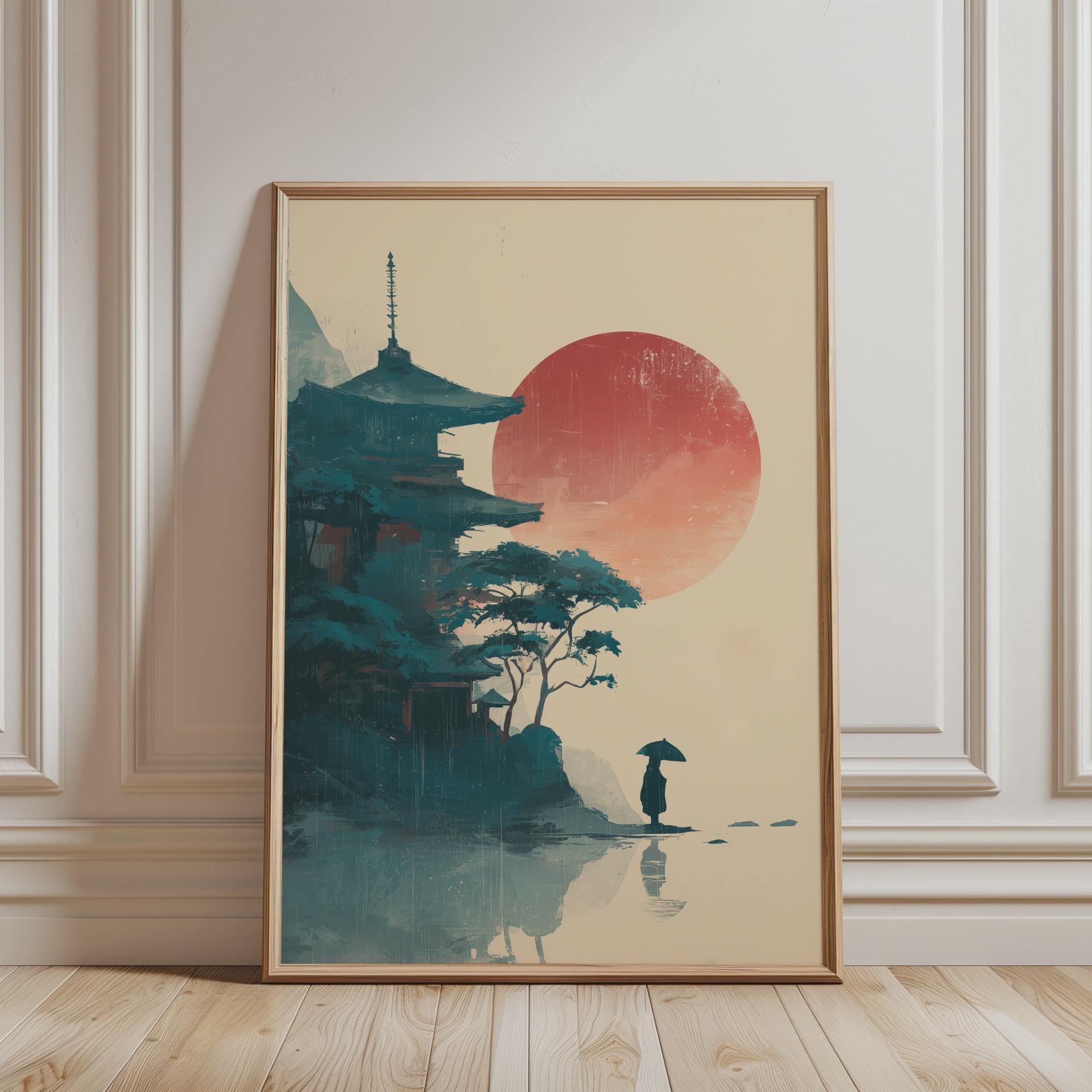 Japanese Landscape Wall Art — Minimalist Wall Decor, Serene Mountain ...