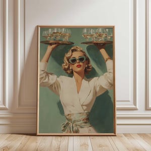 Glamorous Woman Cocktail Wall Art — Martini Print, Vintage Bar Decor.