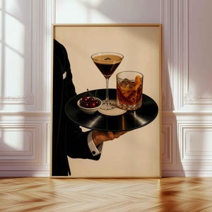 Vinyl Cocktail Wall Art — Vintage Espresso Martini Print, Retro Lounge Bar Decor