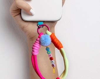Personalized Phone Wrist Strap with Name, Custom Bag Charm, Colorful Keychain Bracelet, Gift for Her, Cute Phone Lanyard