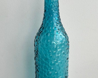 Jeannie Bottle Turquoise Blue  Bubble Design Italian Made , Tall 18 inch Glass Bottle