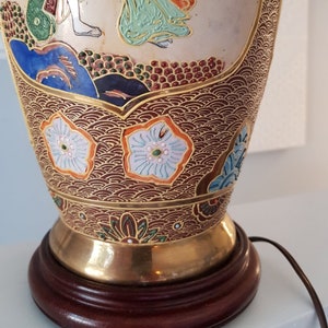 Moriage Large Vintage Satsuma Table Lamp Hand Painted- Japan