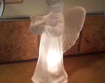 Vintage Thick Glass Angel Light Playing the Harp , Small Lamp