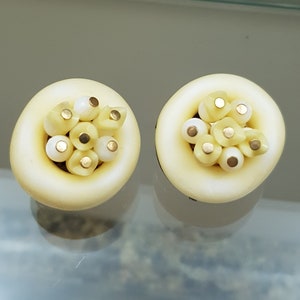 Japan Made Vintage Yellow Glass Beaded Flower Clip Earrings
