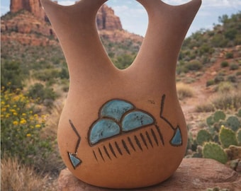 Vintage kleine Indiaanse handgeschilderde navajo-bruiloft Vas