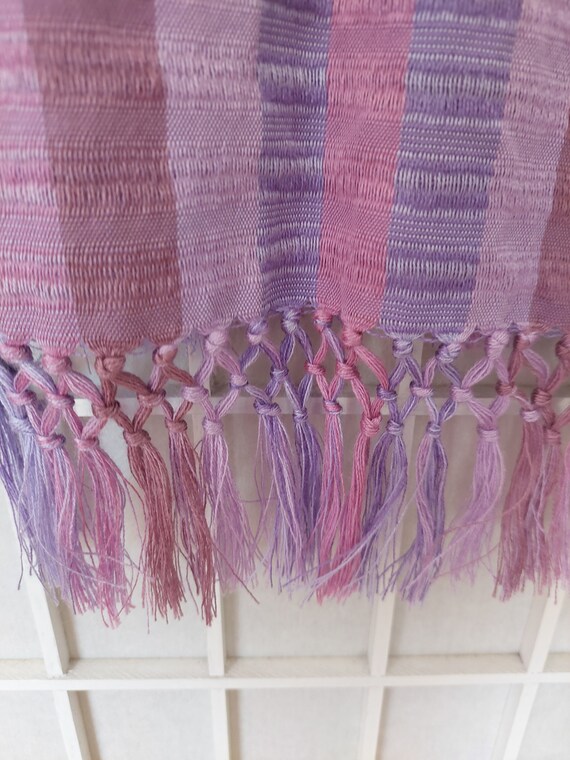 Purple woven Cotton Scarf with Tassels - image 5
