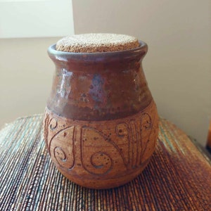 Vintage Brutalist Style Hand Carved Stoneware Lidded Jar, Studio Pottery Vase