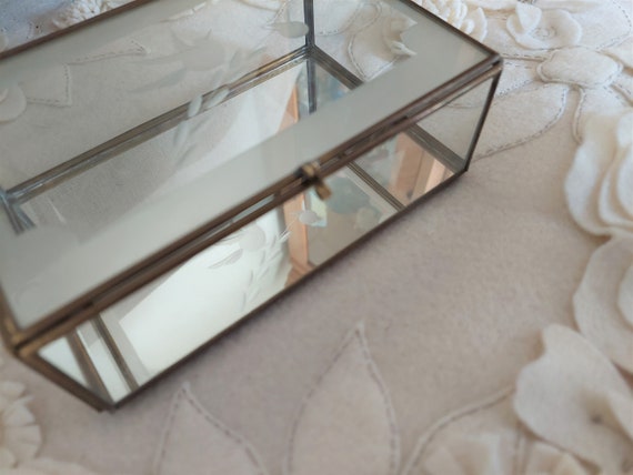 Etched Bird Glass and Brass Mirrored Jewelry Box - image 3
