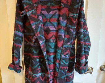 Vintage Woolrich Long Wool Coat Navajo Design- Size Small to