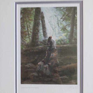 Vintage Bill Helin, Indianer gerahmte und mit Passepartout Kunstkarte, 11,25 x 14 Zoll