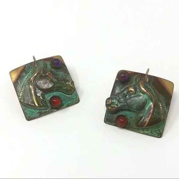 Artisan solid brass pierced equestrian horse head… - image 1