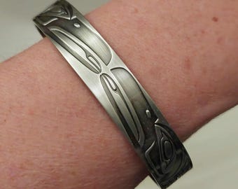 Native First Nations RAVEN Signed LARGE Cuff Bracelet, Paul Windsor