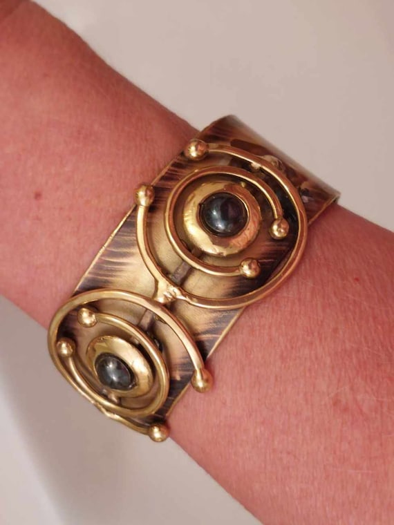 Brass Handmade Wide Cuff Vintage Bracelet with Cop