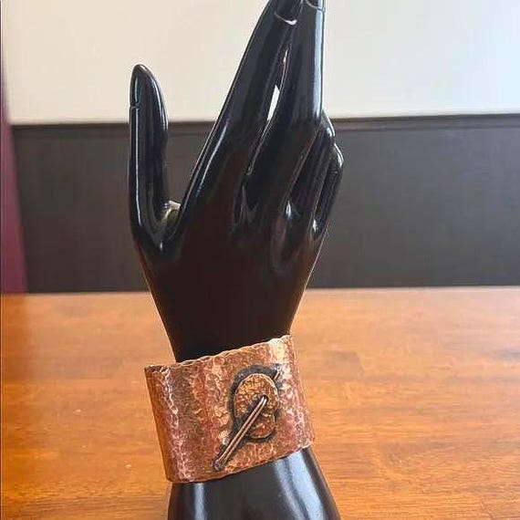 Vintage Solid Hammered Copper Artisan Artists Cuf… - image 3
