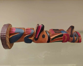 Totem, First Nations Vintage Small Carved Wood Totem Pole, Souvenir Canada