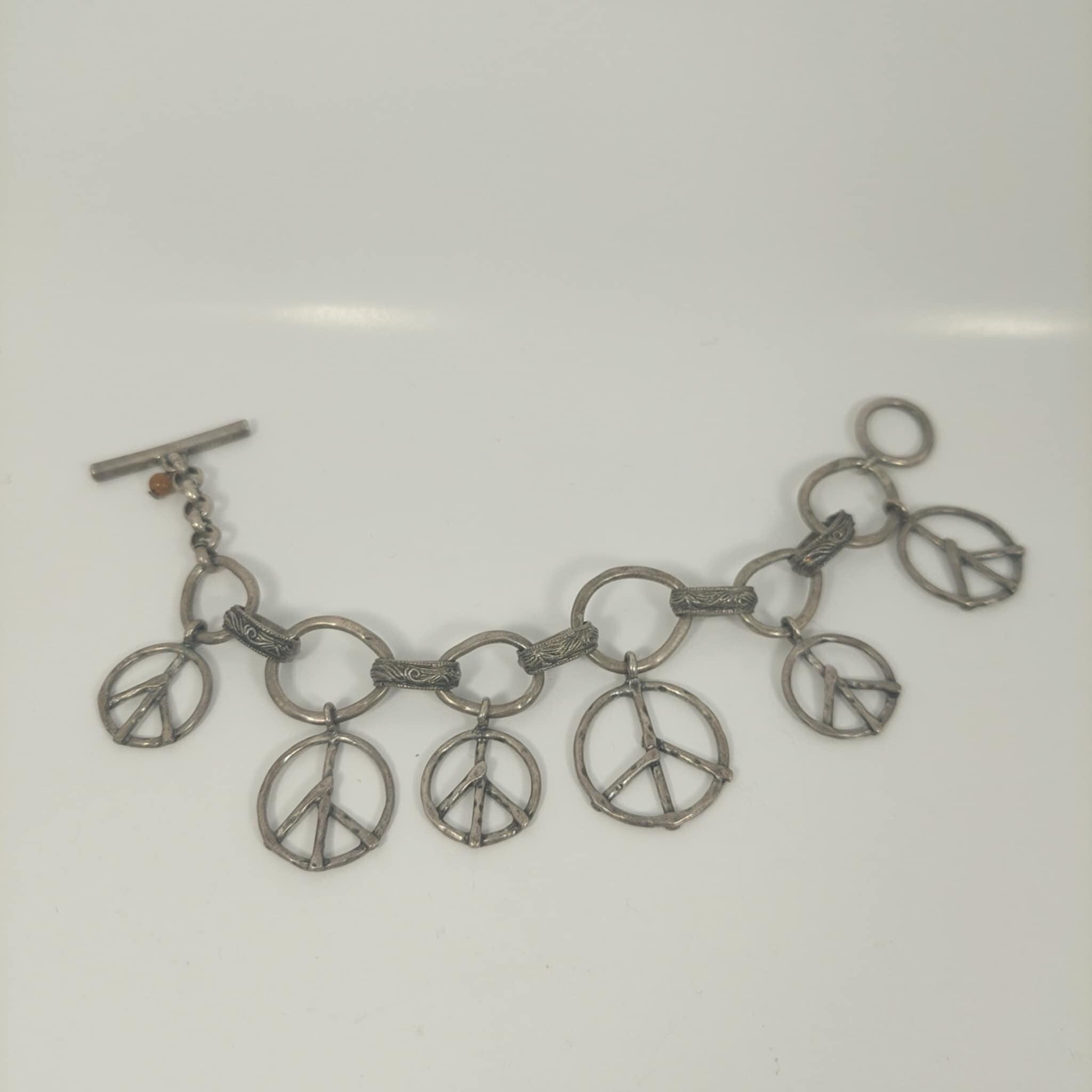 Vintage Hand Forged Silver Peace Sign Retro Bracelet - Etsy