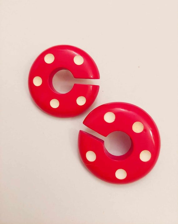 Retro Red and White Dotted Resin Stud Earrings - image 1