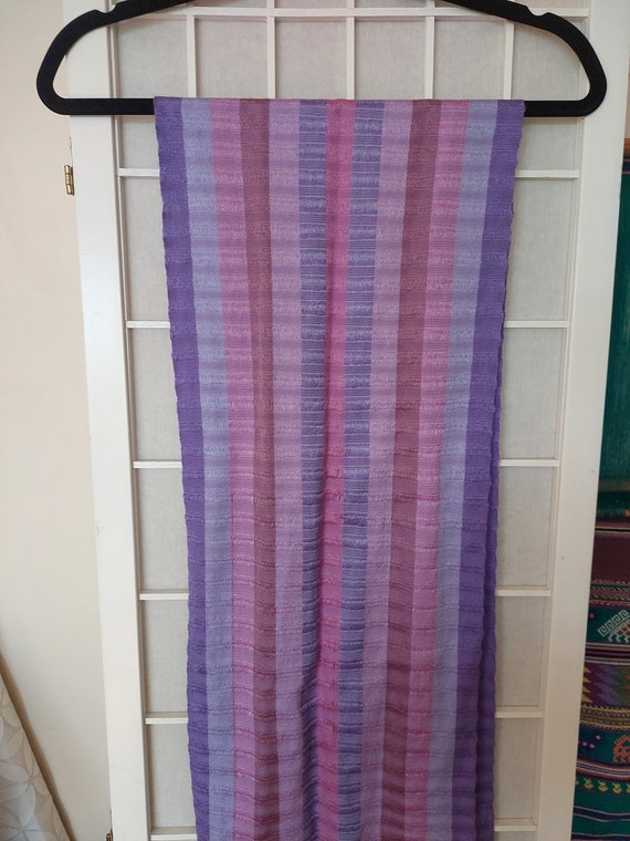 Purple woven Cotton Scarf with Tassels - image 2