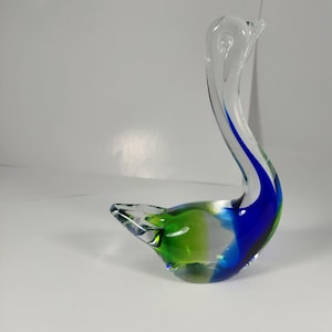 Vintage Murano Swan Green Glass Figurine, 5.5 Inches