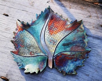 Raku Pottery Iridescent Multicolour Maple Leaf Wall Plaque Hanging