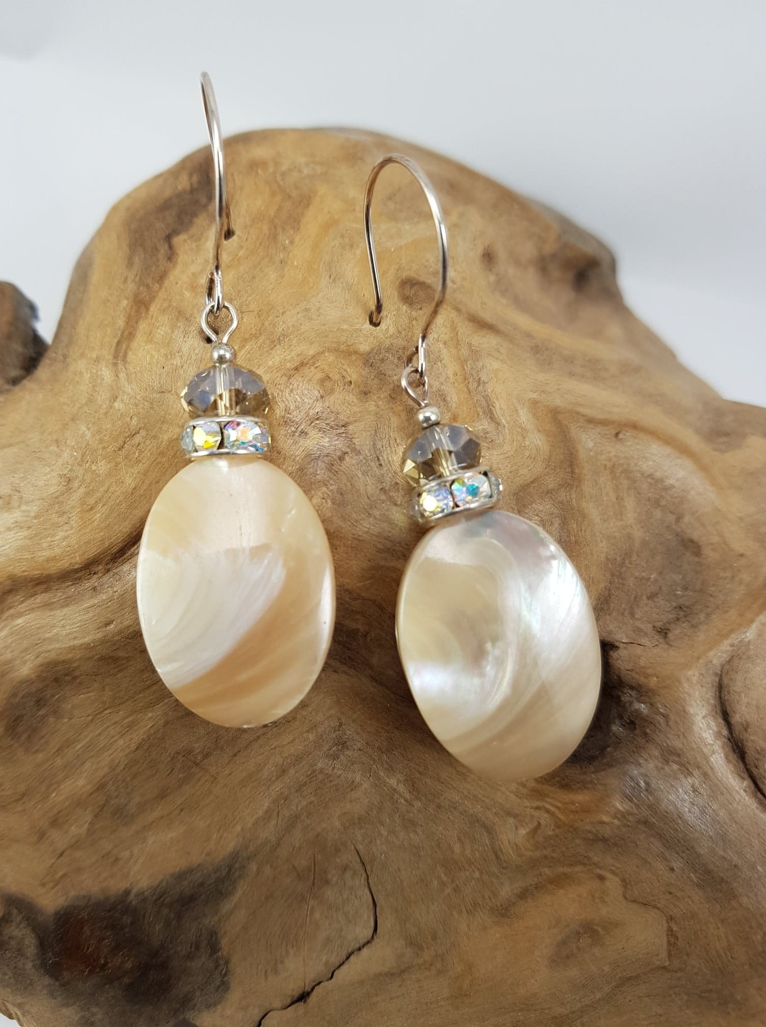 Mother of Pearl Snowdrop and Paua Shell Silver Tone Drop Clip On Earrings
