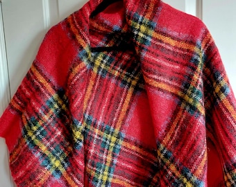 Vintage Hand Woven Red Tartan Mohair Scottish Blanket , Tagged