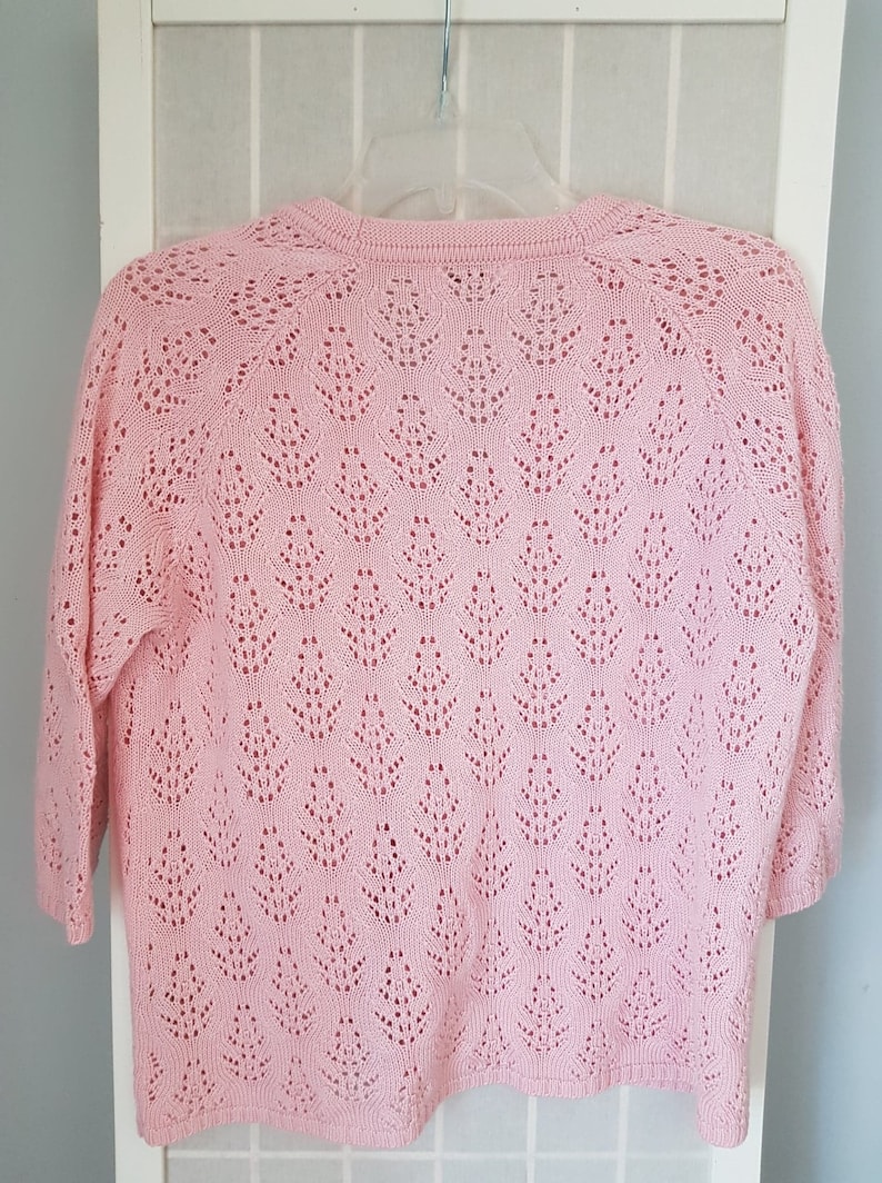 Alia Pretty Pink Crochet Open Sweater with Short Sleeves