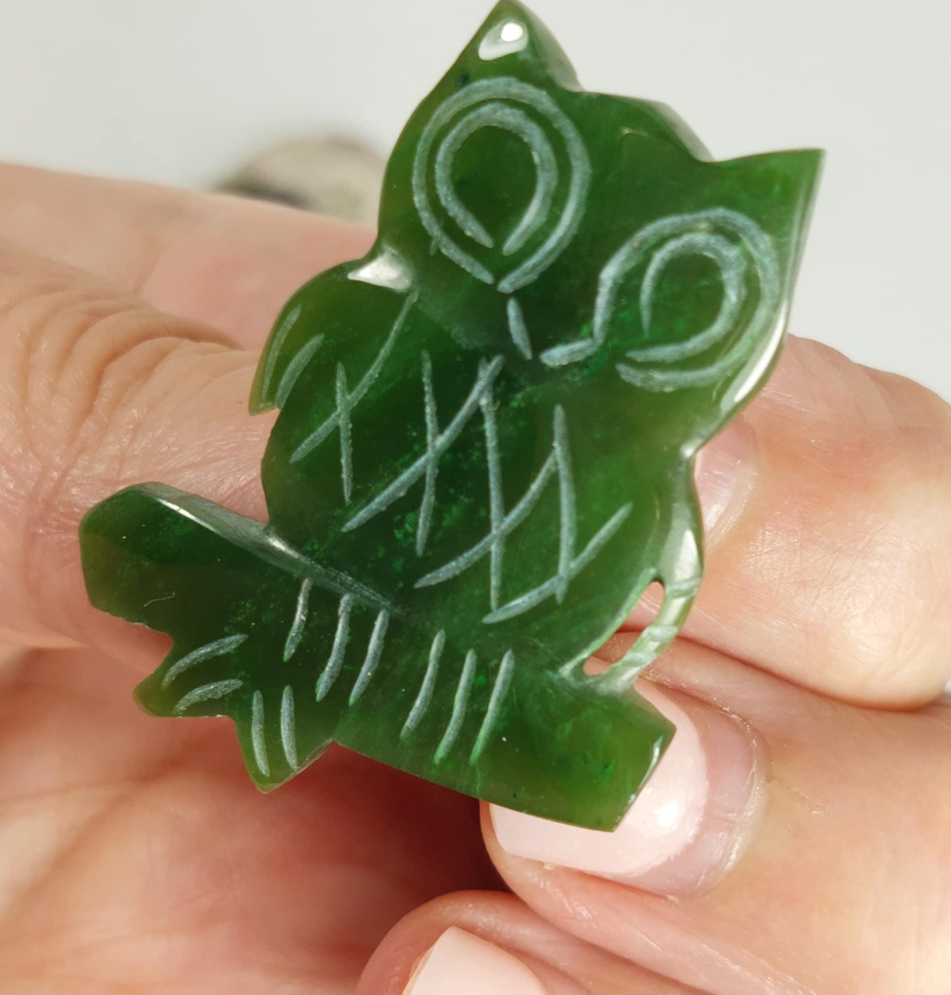 BC Jade Vintage Carved OWL Brooch