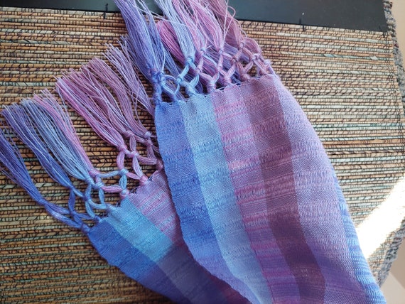 Purple woven Cotton Scarf with Tassels - image 6