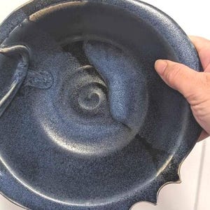 Cat Dish ,Nora Lewin Studio Pottery Blue CAT Bowl, Signed