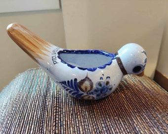 Pot de fleurs moyen oiseau en poterie vintage fabriqué à la main au Mexique