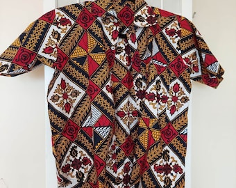 Bali Batik YOUTH Red, Yellow and White Cotton Shirt.