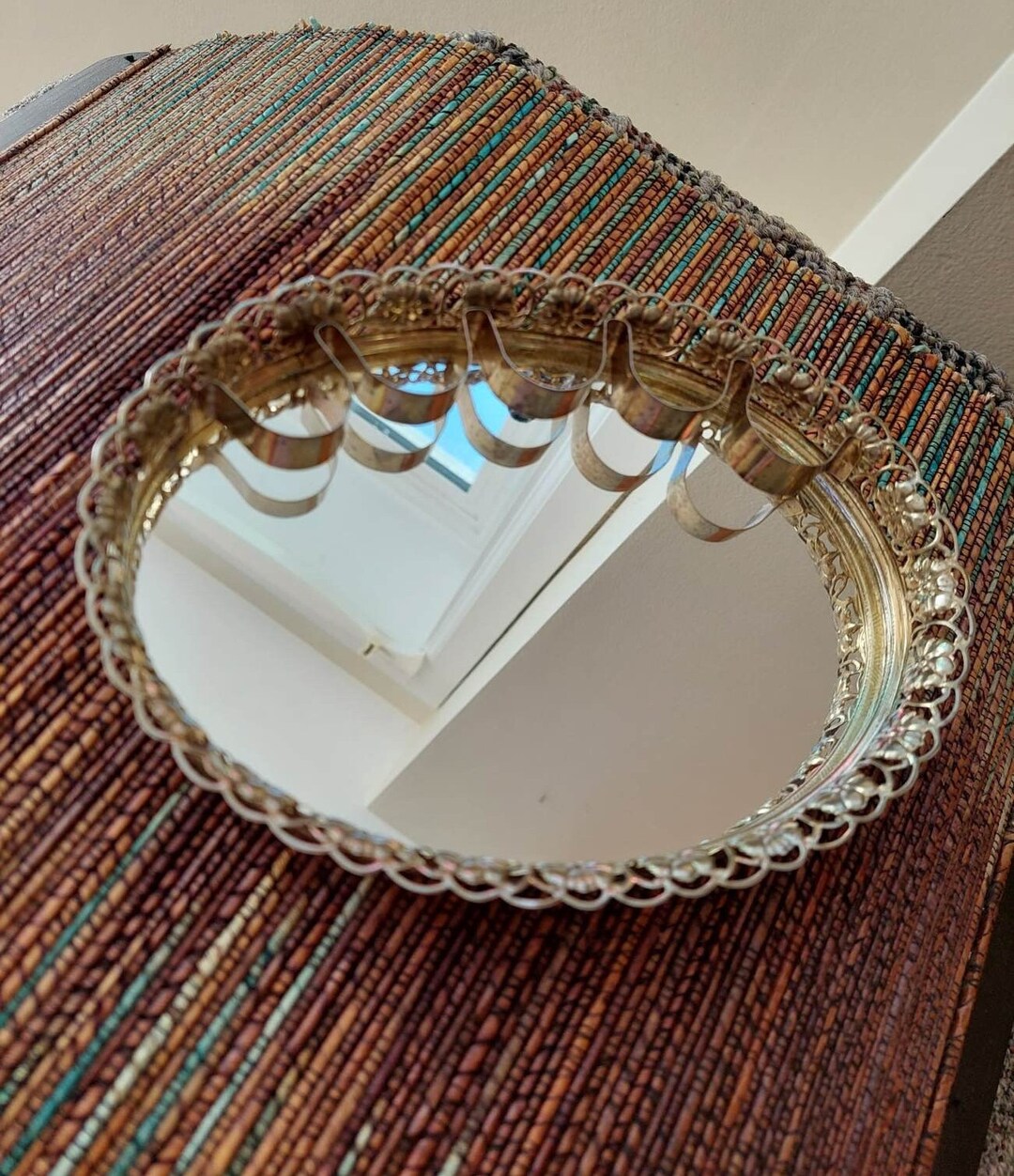 Brass Vintage Vanity Mirror and Lipstick Holder Etsy